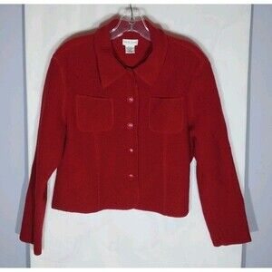 Willi Smith Women’s Cropped Cardigan Sz PL Red 100% Wool Button Up Warm Sweater
